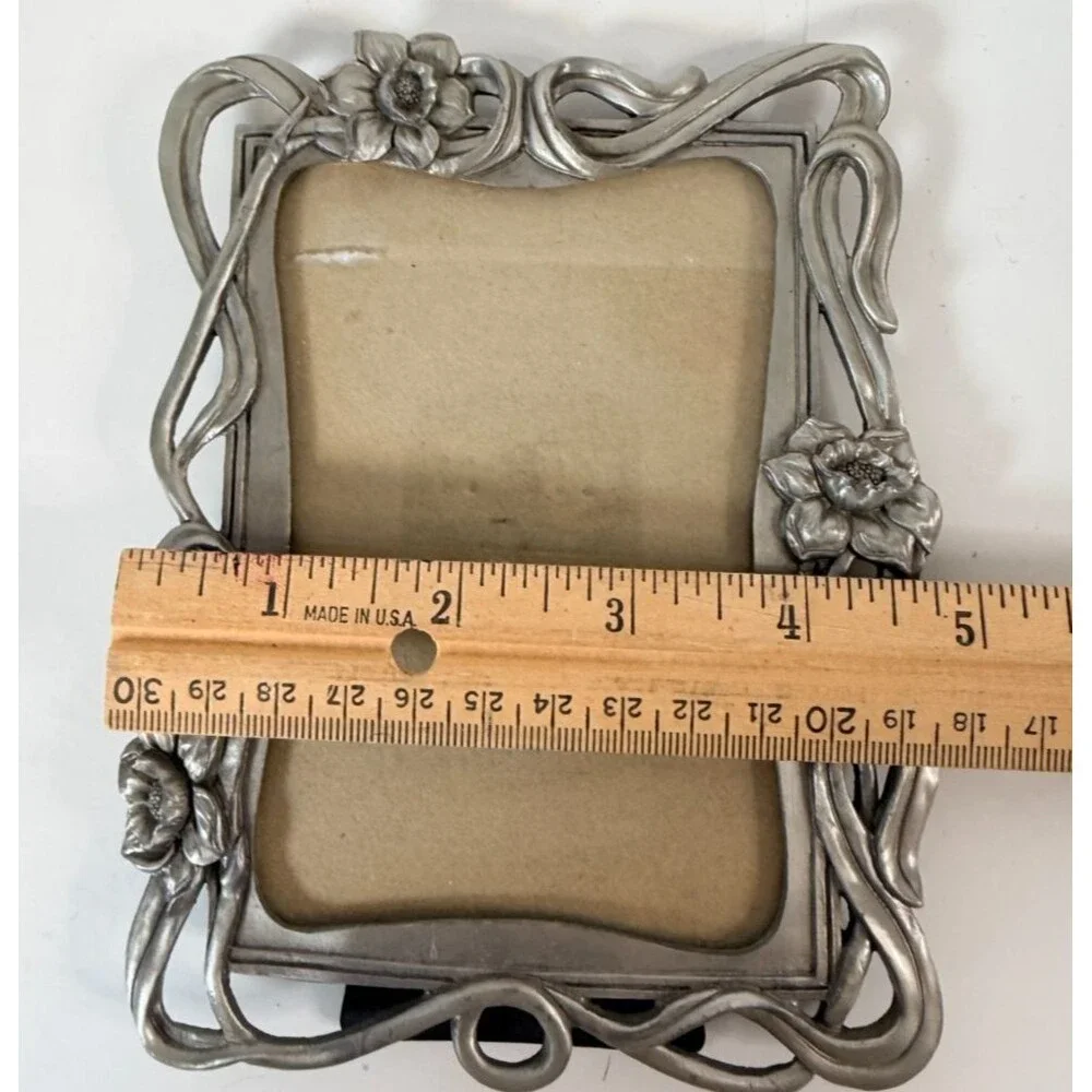 Vintage Sun Brand Silver Tone Pewter Heavy Metal Gardening Photo Frame 5